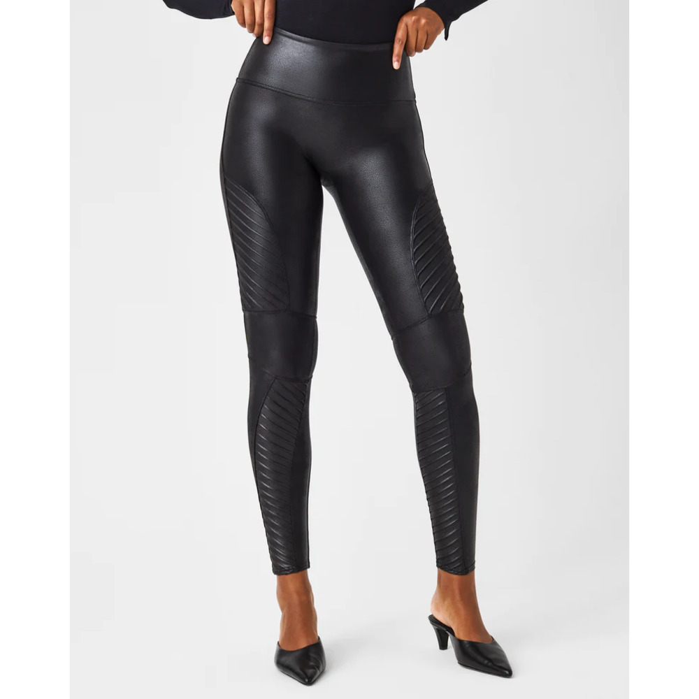 Spanx Faux Leather Moto High Waist Shaping Pull-On Ankle Leggings Very Black M